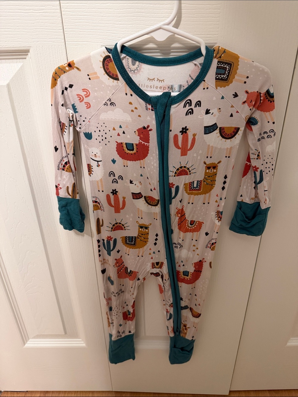 Little Sleepies White Llama & Cactus Footie with Teal Trim